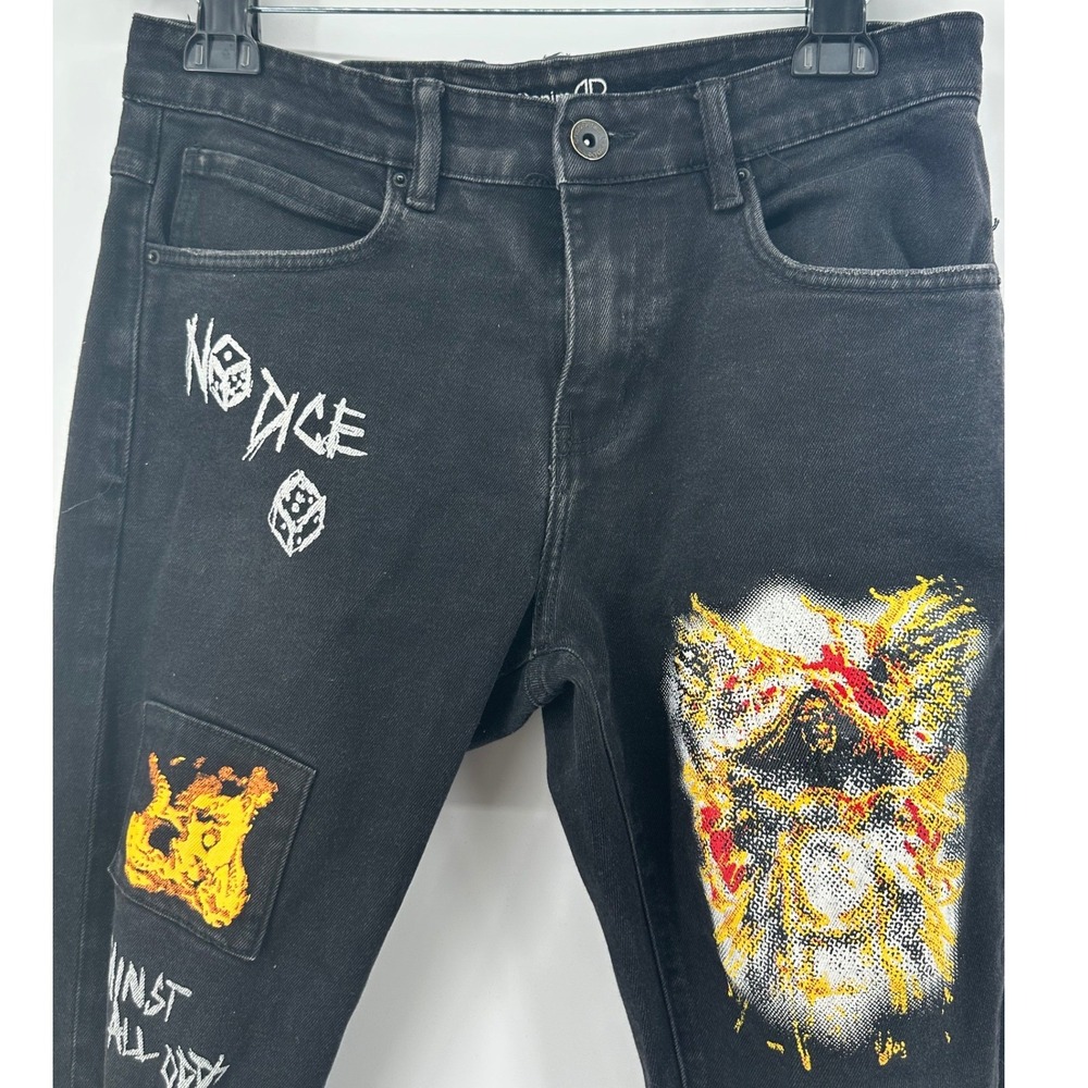 Crysp Denim Men 32x31 Black Skinny Jeans No Dice Reaper Distressed Streetwear